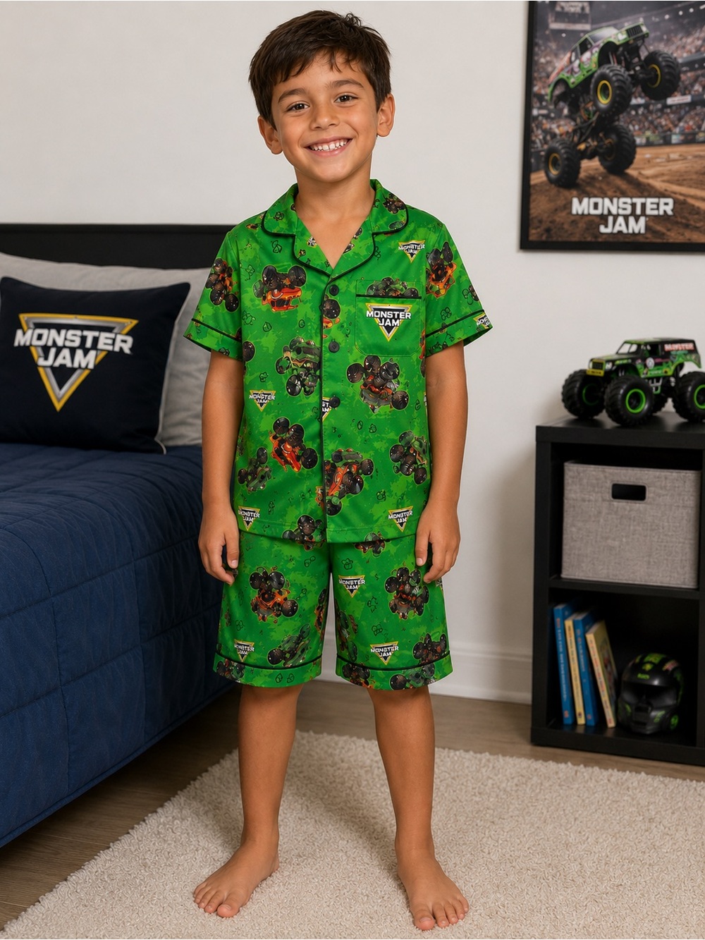 Monster Jam Boys Pajama Set Size 8 NWT Green Truck PJ Sleepwear Fast Ship